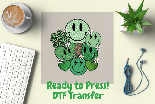Green Retro Smileys Adult DTF Transfer