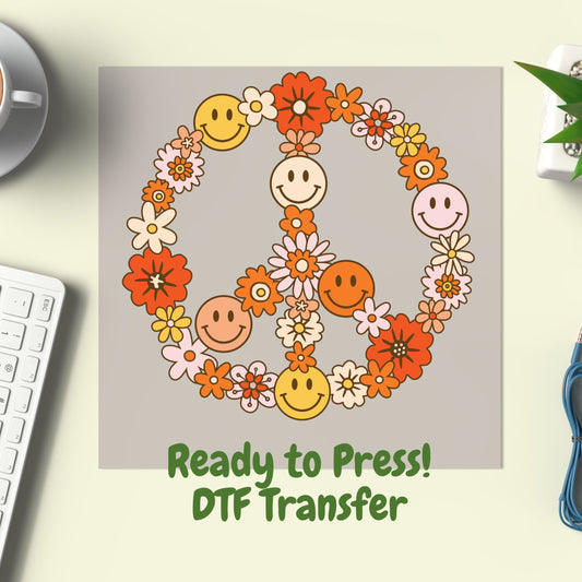 Floral/Smiley Peace Sign DTF Transfer