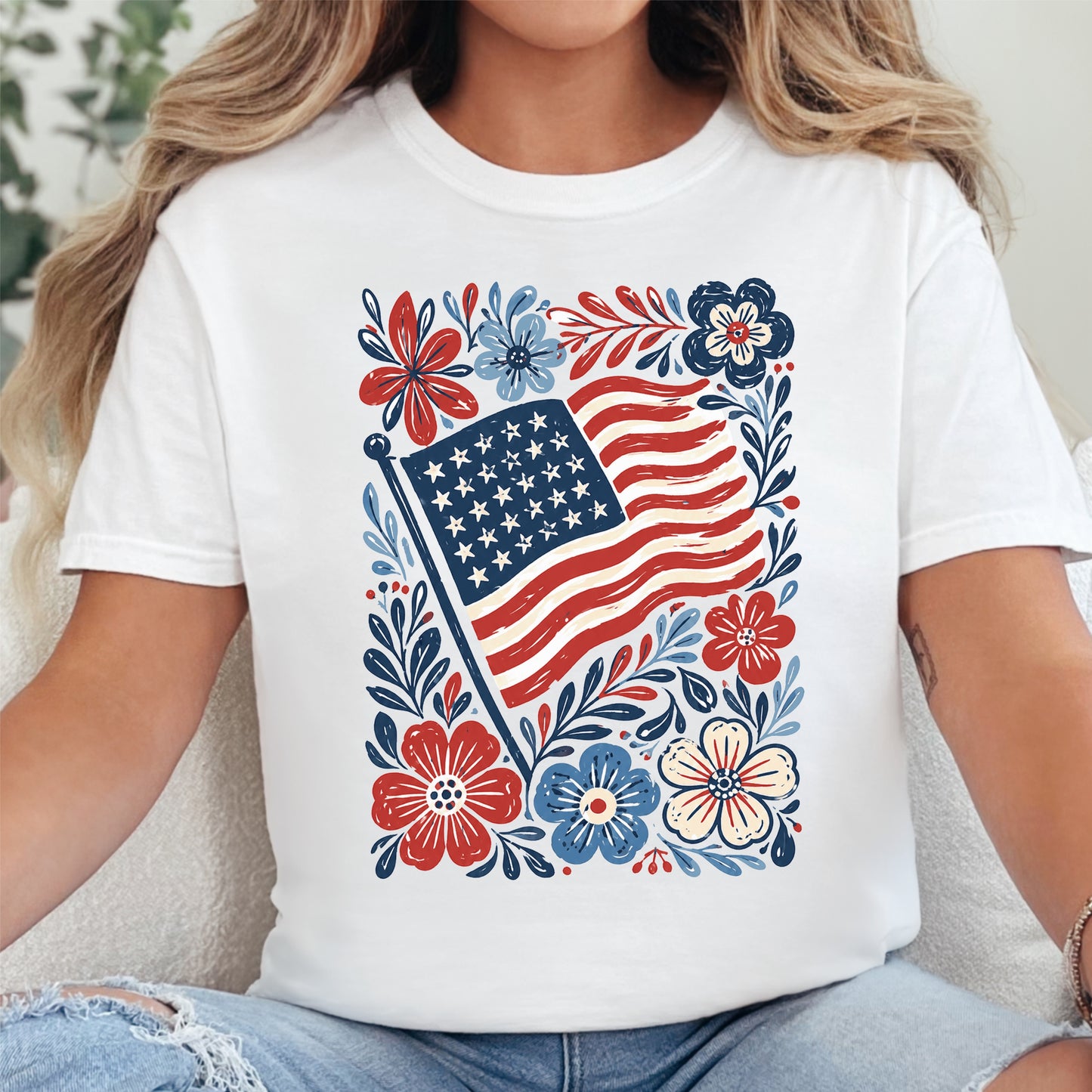 Flag and Flowers DTF Transfer