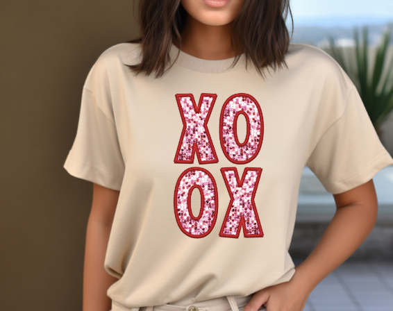 XOXO Faux Sequin Crewneck Sweatshirt or T-Shirt