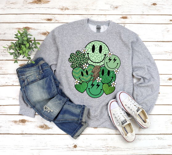 Retro Green Smileys Sweatshirt or T-Shirt