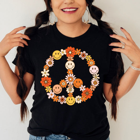 Floral/Smiley Peace Sign Sweatshirt or T-Shirt