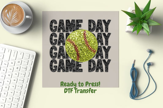 Game Day Softball DTF Transfer Faux Sequin/Embroidery