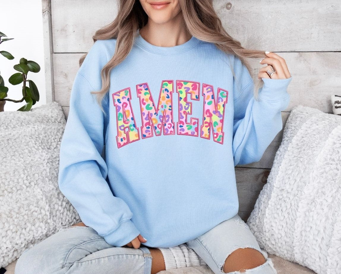 Amen Faux Embroidery Crewneck Sweatshirt or T-Shirt