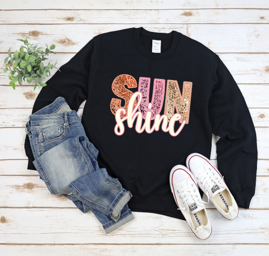 Sunshine Faux Sequin Crewneck Sweatshirt or T-Shirt Gildan Style