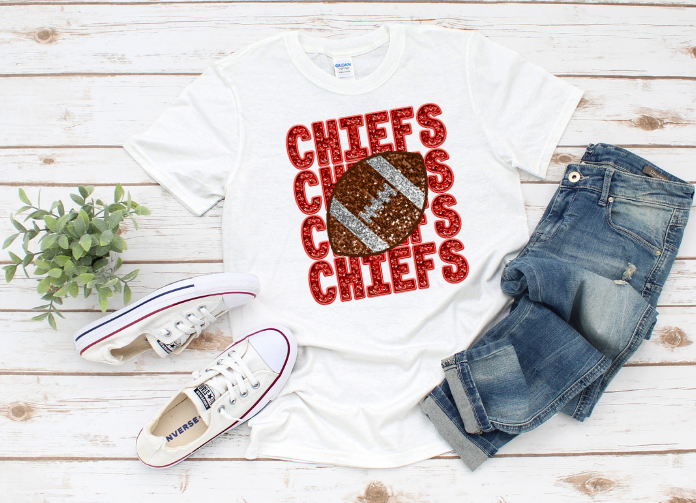 Chiefs Football Faux Sequin Crewneck Sweatshirt or T-Shirt