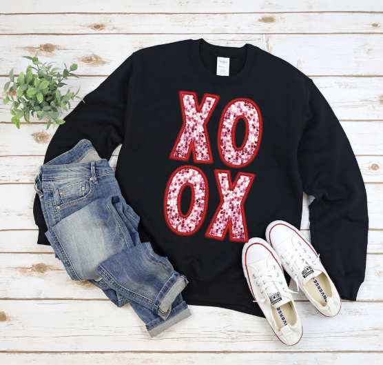 XOXO Faux Sequin Crewneck Sweatshirt or T-Shirt