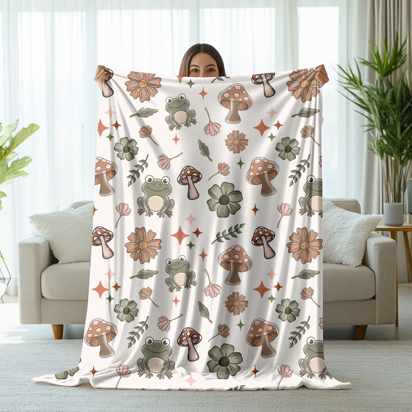 Frogs Mushroom Throw Blanket