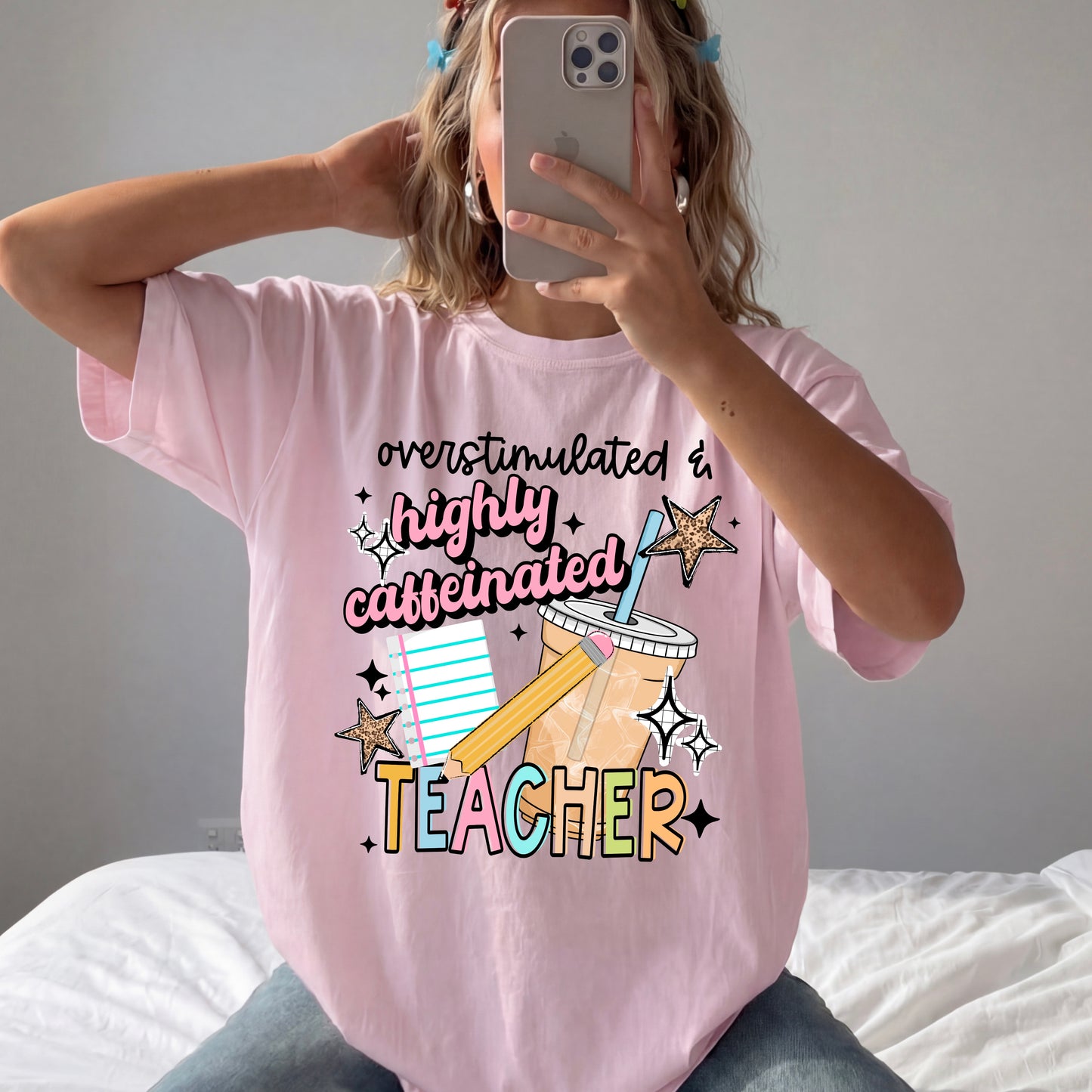 Overstimulated Caffeinated Teacher DTF Transfer