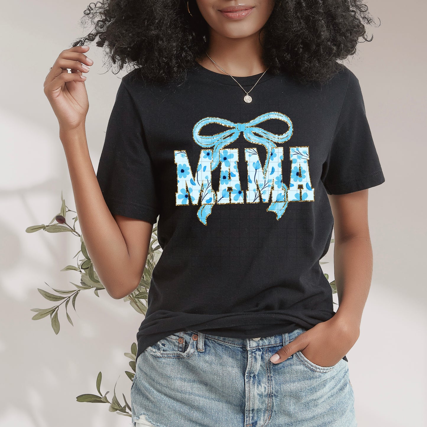 Mama Bow Blue DTF Transfer