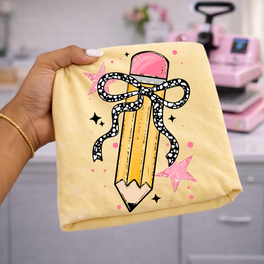 Pencil Spotted Bow DTF Transfer