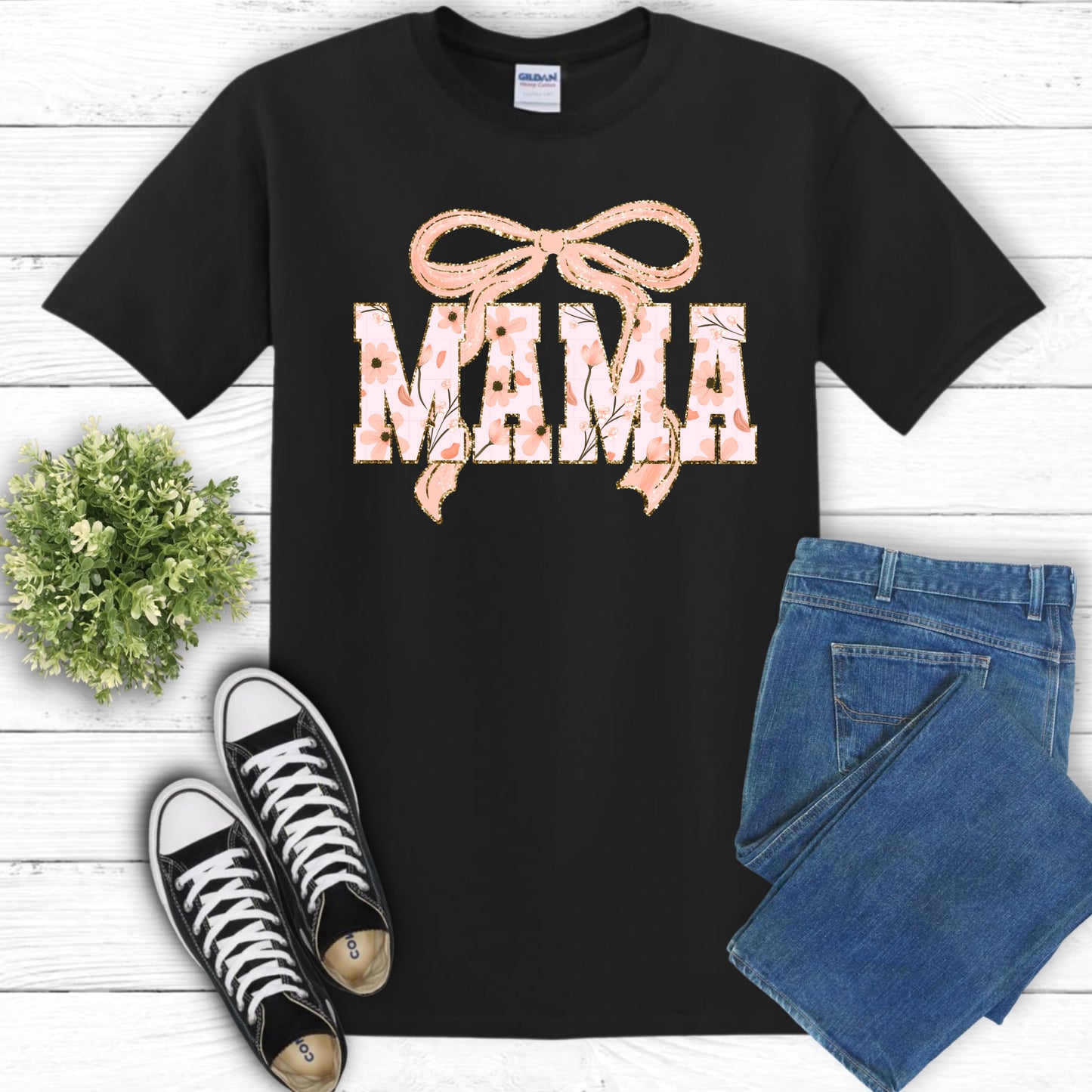 Mama Bow T-Shirt Peach