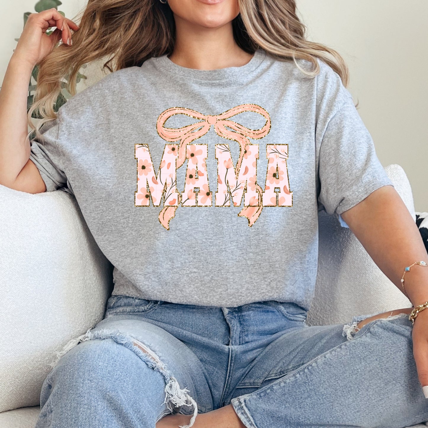 Mama Bow T-Shirt Peach
