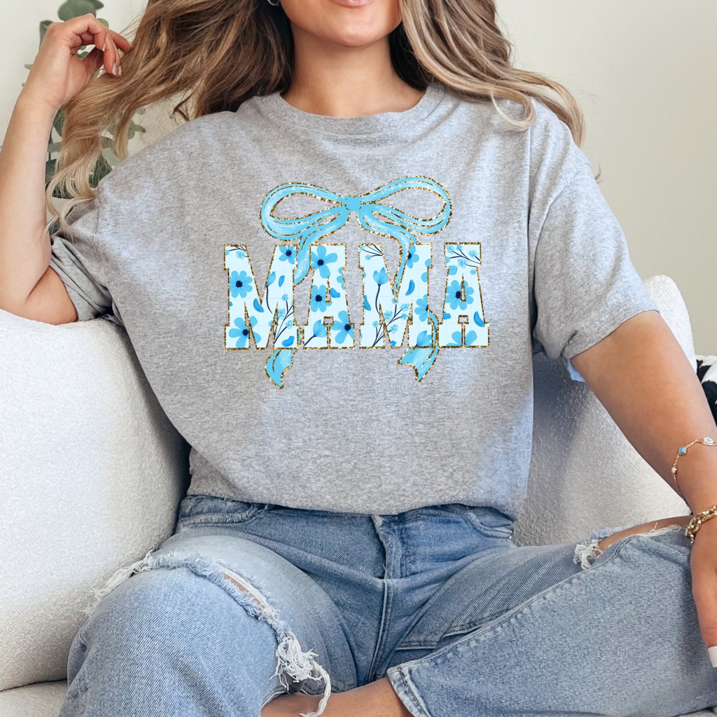 Mama Bow T-Shirt Blue
