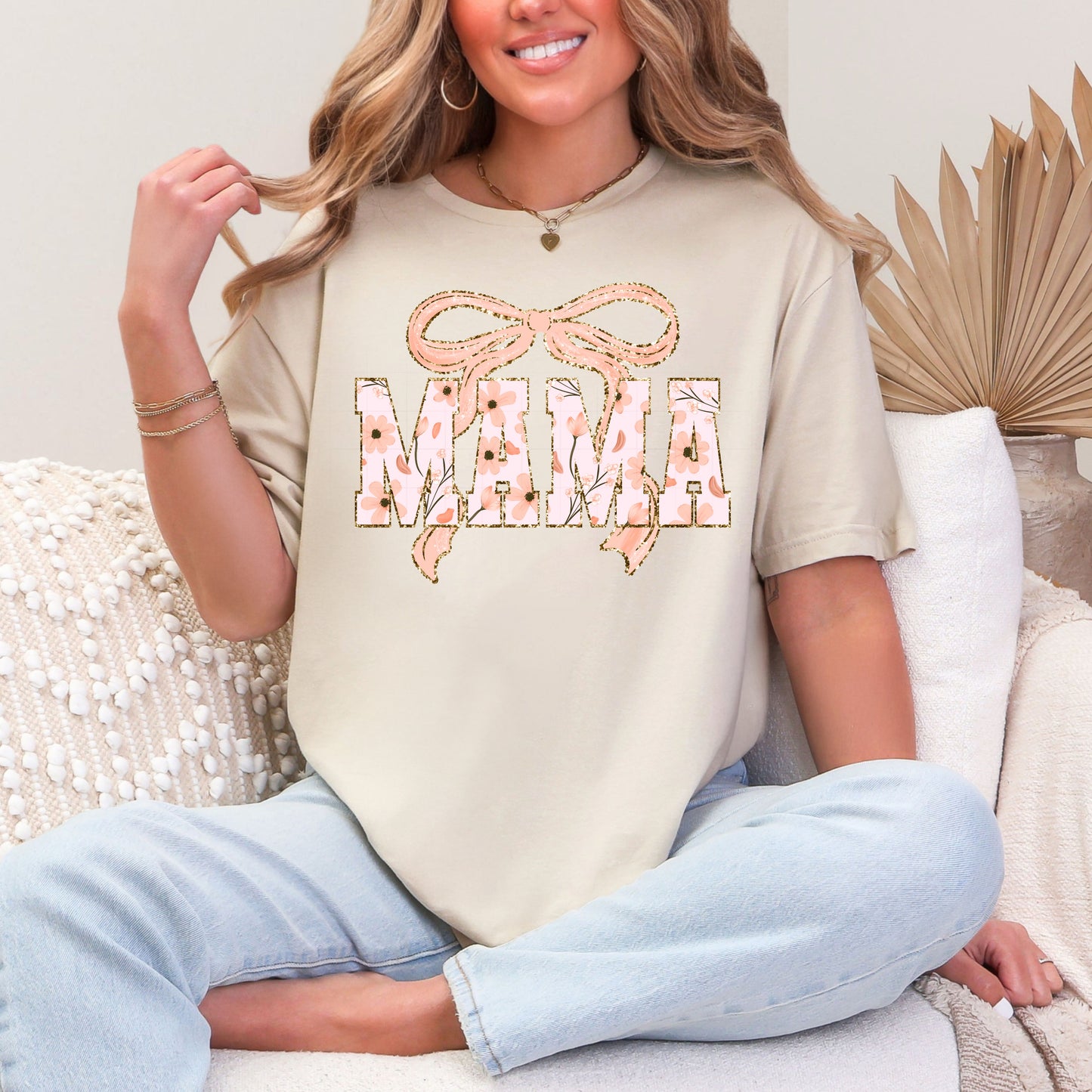 Mama Bow T-Shirt Peach