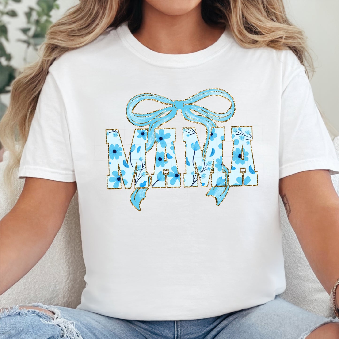 Mama Bow T-Shirt Blue