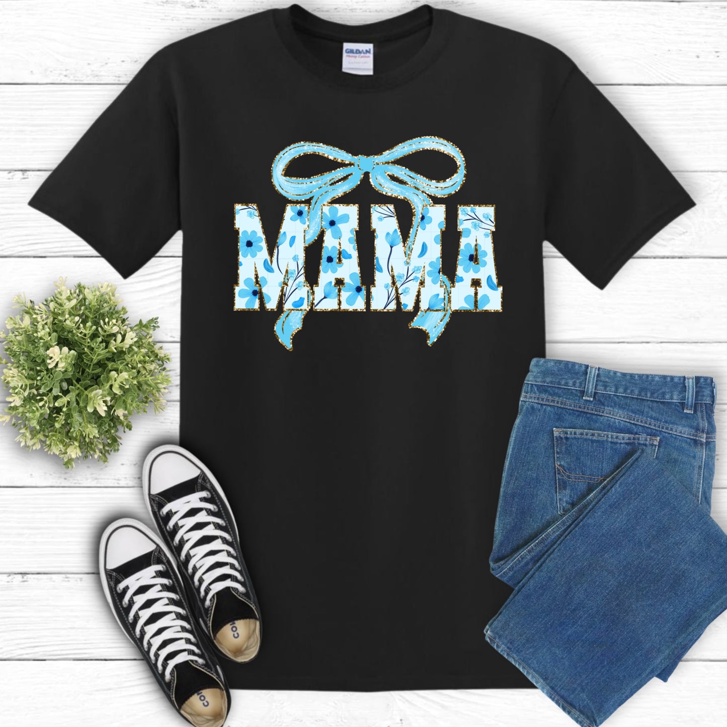 Mama Bow T-Shirt Blue
