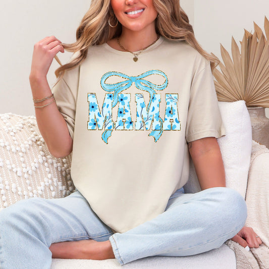 Mama Bow T-Shirt Blue