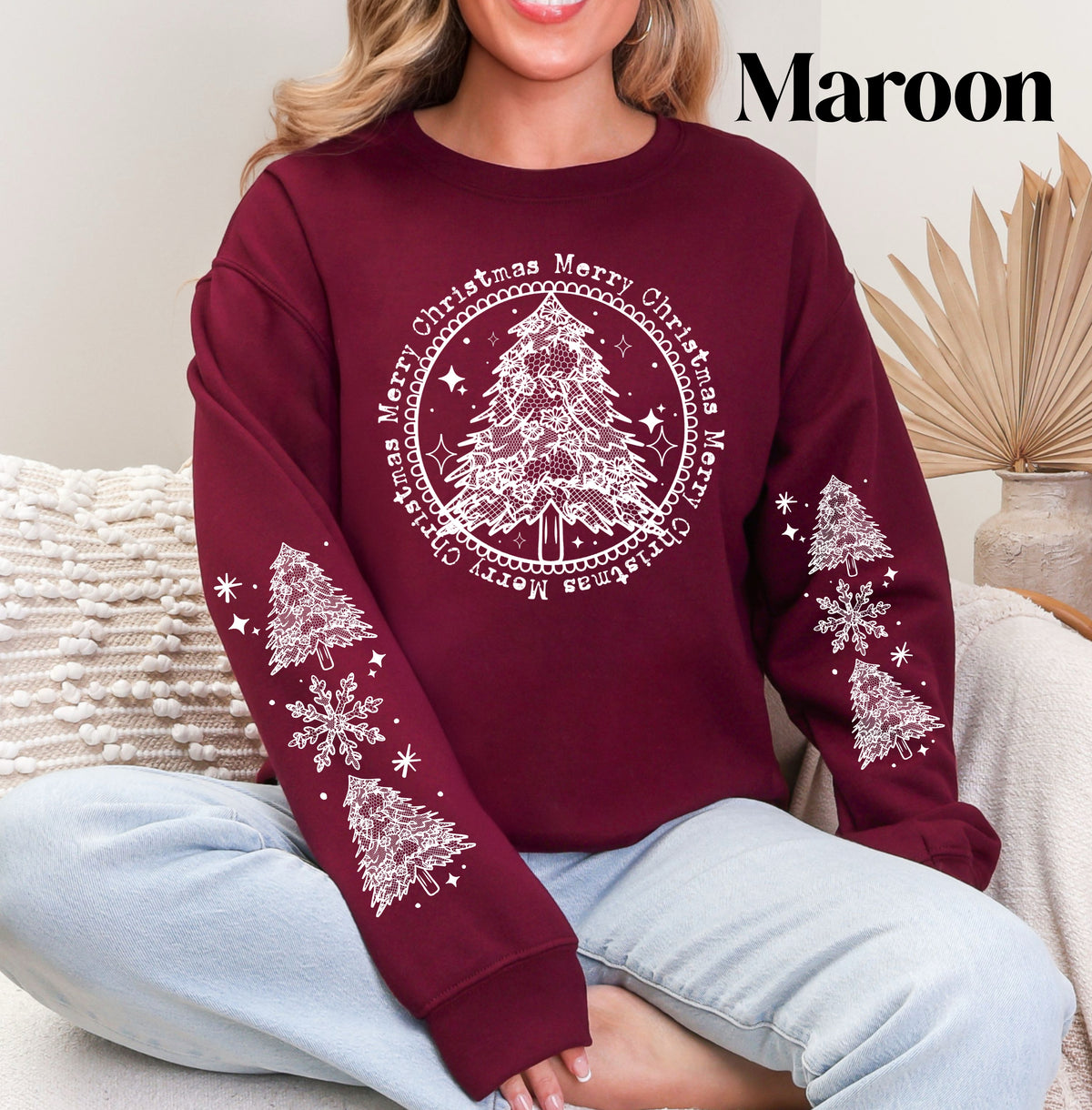 Merry Christmas Lace Tree Sweatshirt