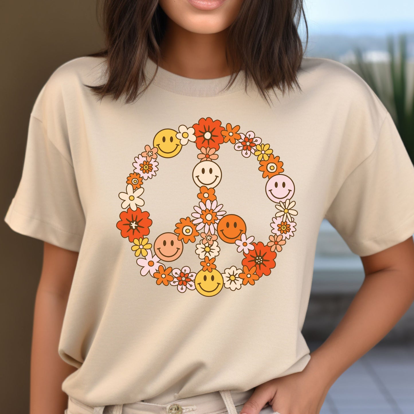 Floral Smiley Peace Sign Shirt