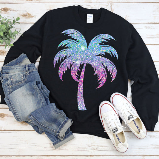 Palm Tree Faux Glitter Sweatshirt or T-Shirt