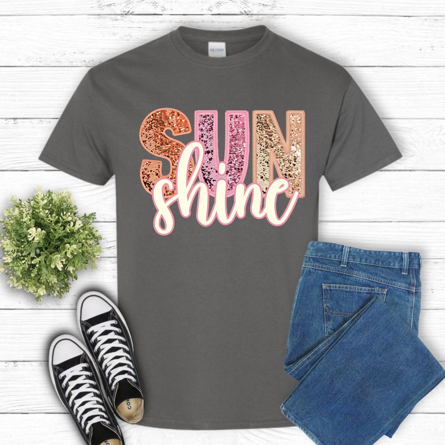 Sun Shine Faux Sequin T-Shirt